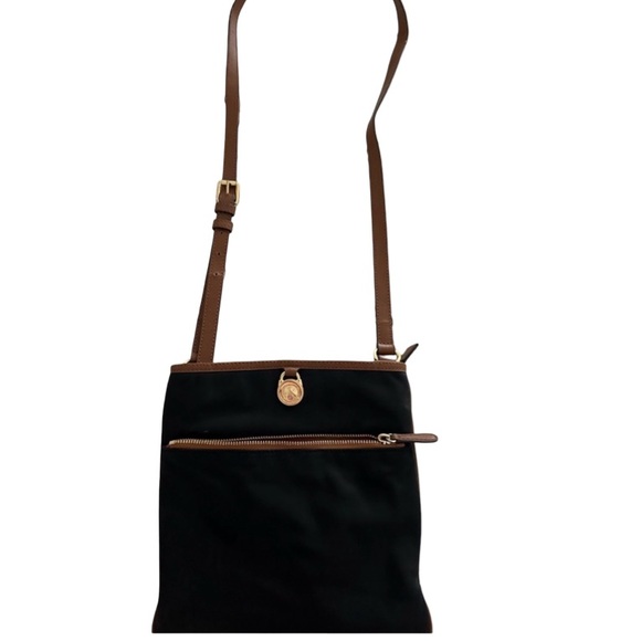 Michael Kors Handbags - Michael Kors Black Nylon & Leather Trim Crossbody Bag – Gold Hardware